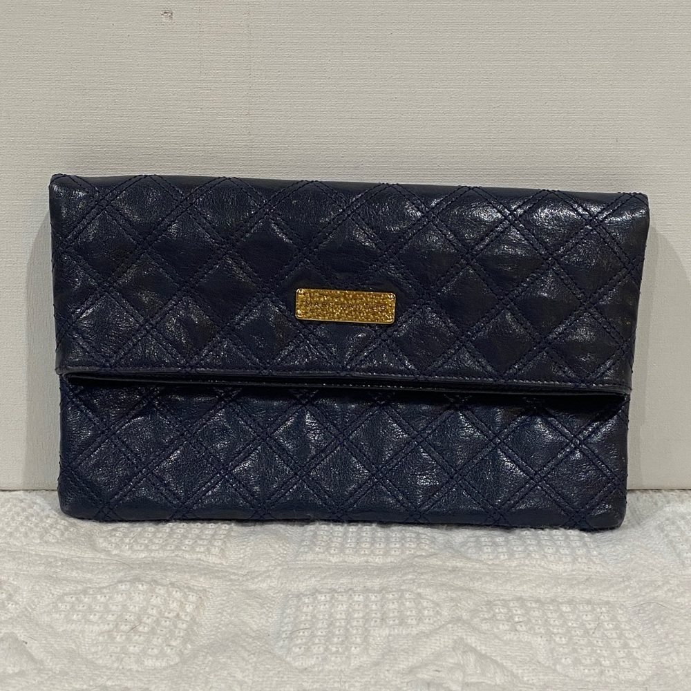 Marc Jacobs Elegant Navy Leather Quilted Clutch